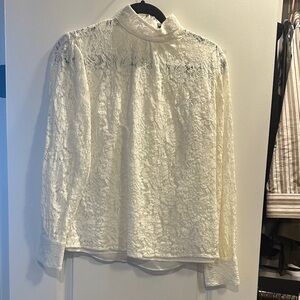 Ralph Lauren Lace High-Neck Blouse - White